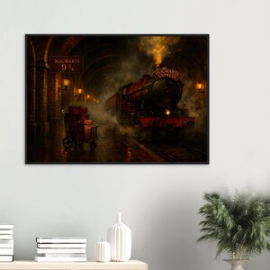 Framed – Hogwarts Express at Platform 9 and 3/4 | Wooden Frame | Ready-to-Hang Wizarding Decor image 3