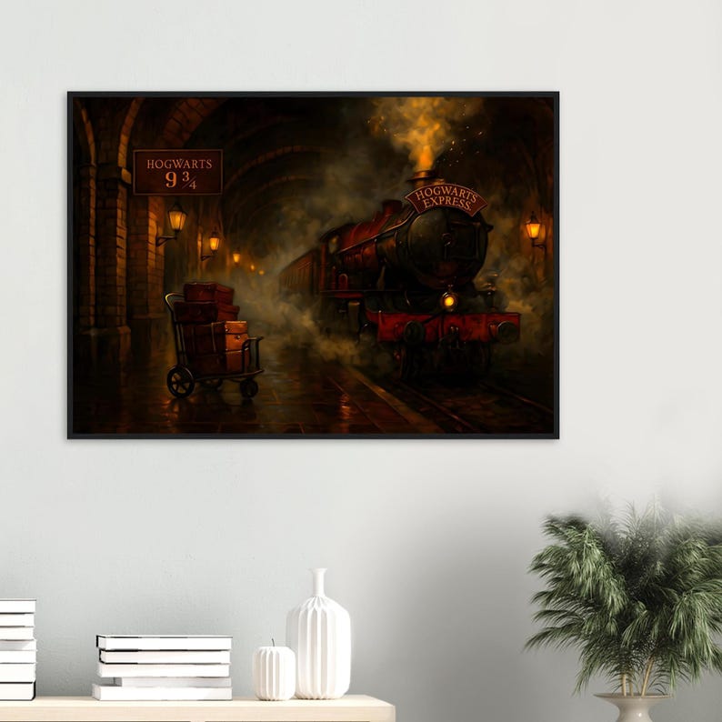 Framed – Hogwarts Express at Platform 9 and 3/4 | Wooden Frame | Ready-to-Hang Wizarding Decor image 3