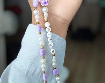 Elegante cinturino per cellulare lilla e oro – Regalo personalizzato per donne