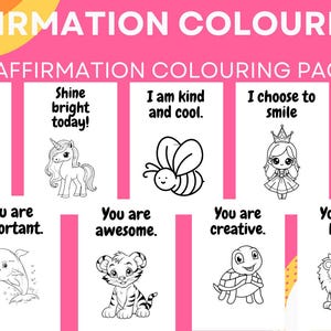 50 tarjetas de afirmaciones positivas para que los niños coloreen. Tarjetas para colorear de atención plena imprimibles para la confianza, la autoestima y el estímulo.