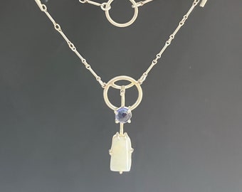 Swinging Iolite and Opal Deco Necklace