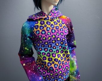 70cm Boy Rainbow Leopard Galaxy | Dollshe Long Sleeve Hoodie | Slim 70cm | BJD Clothes | Hound Shirt