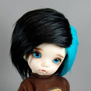 6/7 BJD Wig Black & Blue Fur Wig LTF Wig YoSD Fur Wig Ball Jointed Doll Wig Faux Fur Wig Fake Fur Wig 2 Long Fur Unoa Wig image 3