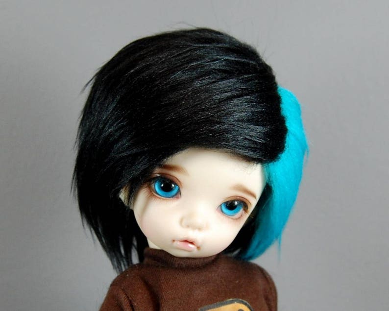 6/7 BJD Wig Black & Blue Fur Wig LTF Wig YoSD Fur Wig Ball Jointed Doll Wig Faux Fur Wig Fake Fur Wig 2 Long Fur Unoa Wig image 3