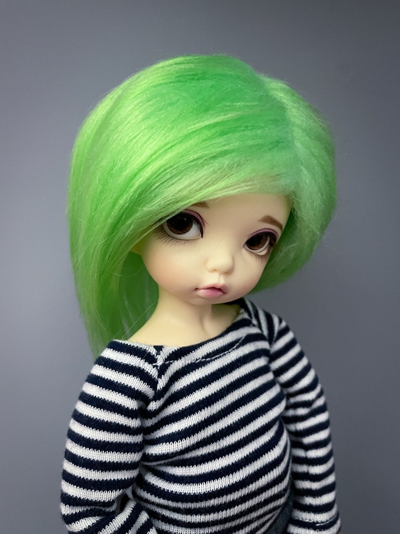 6/7 Lime Green Fur Wig 3 Long Fur Faux / Fake Fur LTF BJD Wig YoSD Wig Littlefee Wig Ball Jointed Doll Size 6-7 Wig image 1