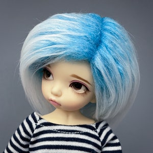 6/7 Aqua Blue to White Gradient Fur Wig 3 Long Fur Faux / Fake Fur LTF BJD Wig YoSD Wig Ball Jointed Doll Size 6-7 Wig image 2