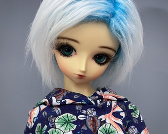 9/10 BJD Wig | Blue to White Gradient Wig | 3" Long Fur | Faux Fur Wig | Fake Fur Wig | SD Wig | Ball Jointed Doll Wig | Delf Wig