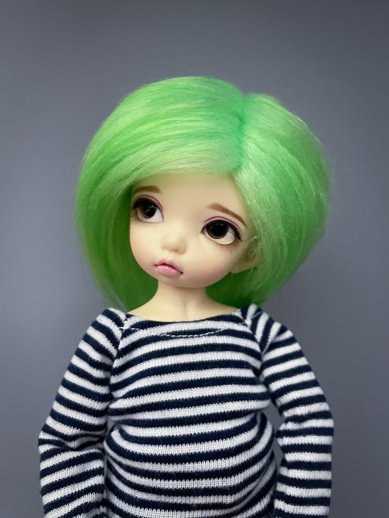 6/7 Lime Green Fur Wig 3 Long Fur Faux / Fake Fur LTF BJD Wig YoSD Wig Littlefee Wig Ball Jointed Doll Size 6-7 Wig image 2