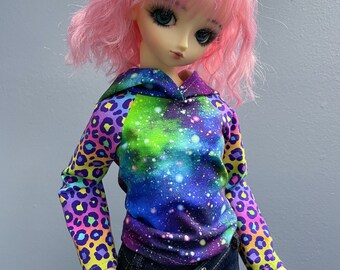 SD Rainbow Galaxy Leopard Hoodie | SD13 Long Sleeve Shirt | 60cm Doll Clothes | BJD Clothes | Super Dollfie | Delf Clothes