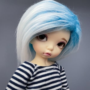 6/7 Aqua Blue to White Gradient Fur Wig 3 Long Fur Faux / Fake Fur LTF BJD Wig YoSD Wig Ball Jointed Doll Size 6-7 Wig image 1