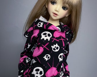 MNF Black & Pink Hoodie with Skulls and Hearts | Slim Mini Clothes | Slim 1/4 | Minifee Shirt | Unoa Clothes