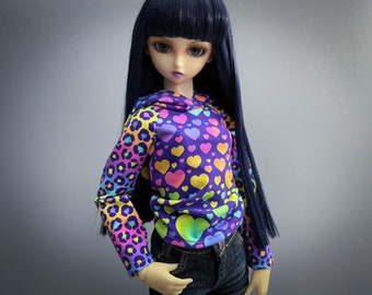 SD Rainbow Heart and Leopard Hoodie | SD13 Long Sleeve Shirt | 60cm Doll Clothes | BJD Clothes | Super Dollfie | Delf Clothes