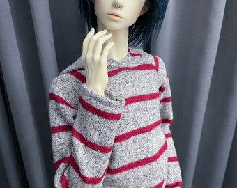 70cm Boy Grey and Red Striped Hoodie | Dollshe Long Sleeve Hooded Seeatshirt | Slim 70cm | BJD Clothes | Hound Shirt