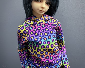 SD13 Boy Rainbow Leopard Hoodie | SD13 Long Sleeve Sweatshirt | BJD Clothes | 60cm Doll Clothes | Ball Jointed Doll