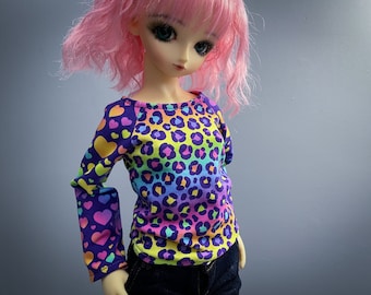 SD Rainbow Leopard x Rainbow Hearts | SD13 Long Sleeve Shirt | 60cm Doll Clothes | BJD Clothes | Super Dollfie | Delf Clothes