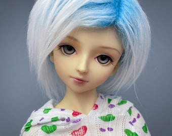 8/9 Aqua Blue and White Gradient BJD Wig | 3" Long Fur Wig | Ball Jointed Doll Wig | Faux Fur Wig | Fake Fur | SD Size Wig | Size 8-9 Wig