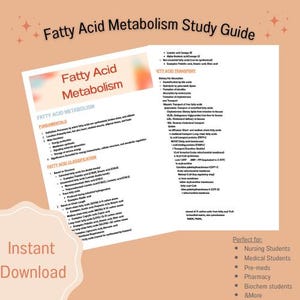 Comprehensive Fatty Acid Metabolism Study Guide | Digital Download