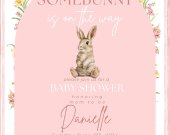 Somebunny Is On The Way - Bunny Themed Baby Shower Invitation (GIRL)