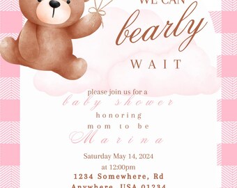 We Can Bearly Wait - Teddy Bear Themed Baby Shower Invitation