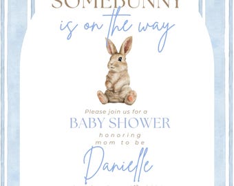 Somebunny Is On The Way - Baby Shower Invitation For BABY BOY, Editable Template, Digital Download