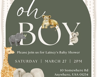 Oh Boy - Safari Themed Baby Shower Invitation