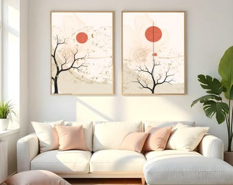 Japandi Wall Art, Wabi Sabi Art, Mid Century Modern Decor, Neutral Beige Poster Set, Abstract Art Print, Botanical Wall Art, Above Bed Decor