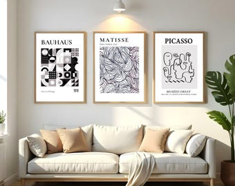 Henri Matisse Wall Art Print|Matisse Inspired Exhibition|Wall Art Prints Trendy Set of 3|Bauhaus Digital Art|Picasso Wall Print|Art Nouveau