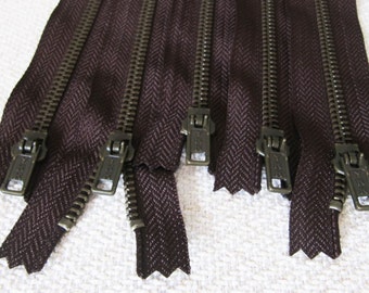 12inch - Dark Chocolate Brown Metal Zipper - Brass Teeth - 5pcs