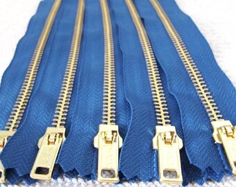 12inch - Egyptian Blue Metal Zipper - Gold Teeth - 5pcs