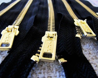 10inch - Black Metal Zipper - Gold Teeth - 5pcs