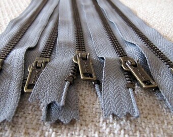 7inch - SmokeGrey Metal Zipper - Brass Teeth - 5pcs