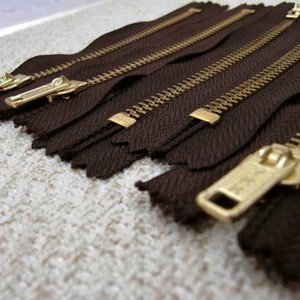 5inch Dark Chocolate Brown Metal Zipper Gold Teeth 6pcs image 1