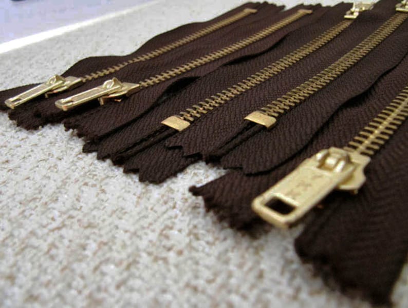 5inch Dark Chocolate Brown Metal Zipper Gold Teeth 6pcs image 1