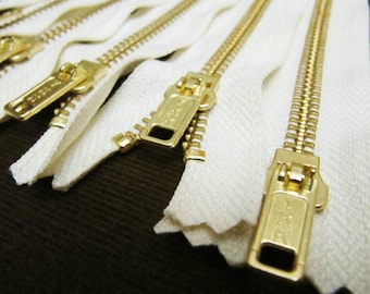 5inch - Cream Metal Zipper - Gold Teeth - 6pcs