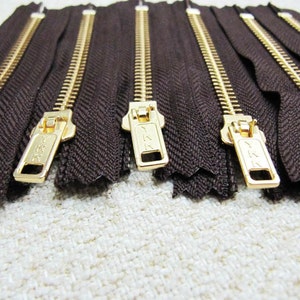 4inch Dark Chocolate Brown Metal Zipper Gold Teeth 6pcs image 2