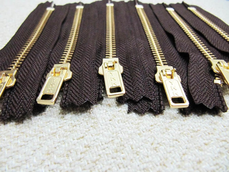 4inch Dark Chocolate Brown Metal Zipper Gold Teeth 6pcs image 2