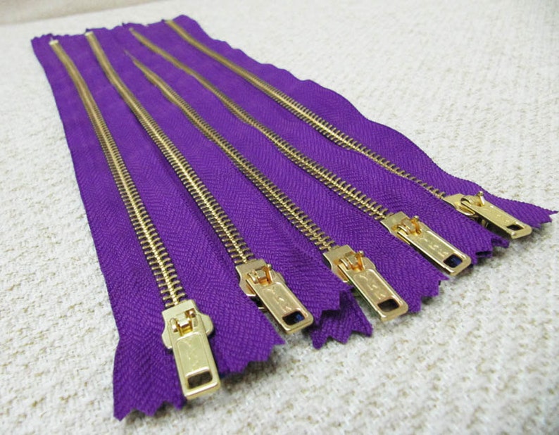 12inch Purple Metal Zipper Gold Teeth 5pcs image 4