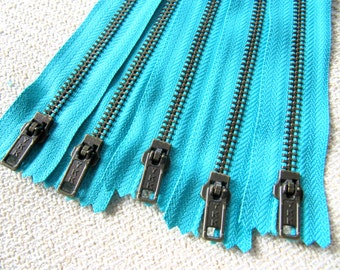 10inch - Turquoise Metal Zipper - Brass Teeth - 5pcs