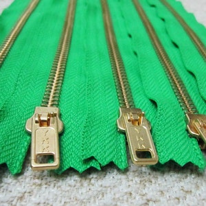 16 pulgadas - Kelly Green Metal Zipper - Dientes de oro - 5pcs