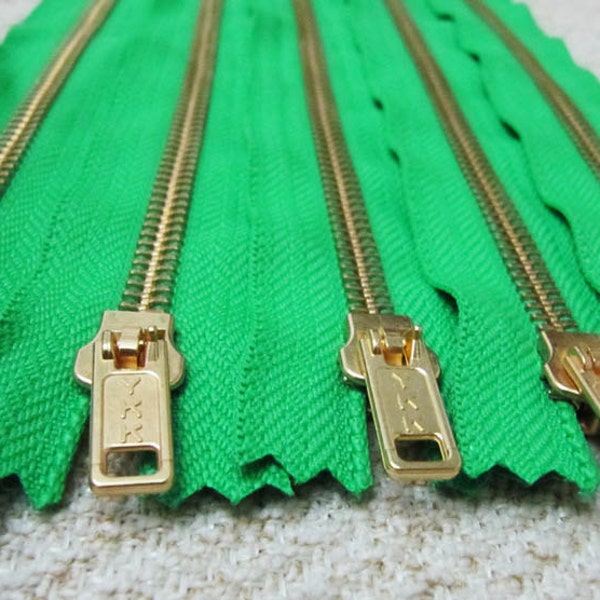 16inch - Kelly Green Metal Zipper - Gold Teeth - 5pcs