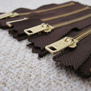 5inch Dark Chocolate Brown Metal Zipper Gold Teeth 6pcs image 4