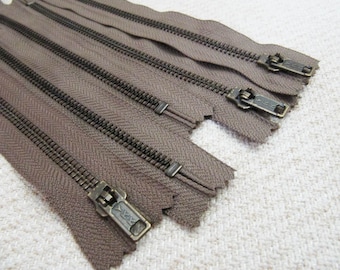 7inch - Walnut Brown Metal Zipper - Brass Teeth - 5pcs