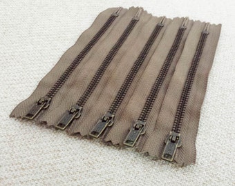 6inch - Walnut Brown Metal Zipper - Brass Teeth - 5pcs
