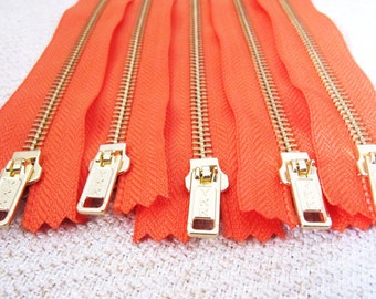 10inch - Nectar Orange Metal Zipper - Gold Teeth - 5pcs