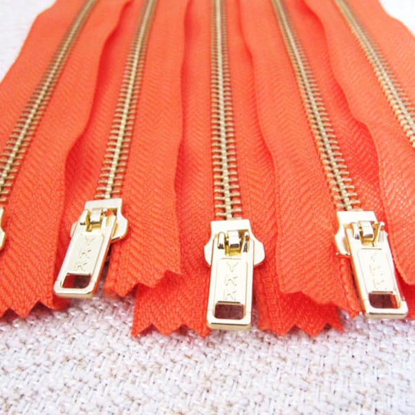 10inch - Nectar Orange Metal Zipper - Gold Teeth - 5pcs