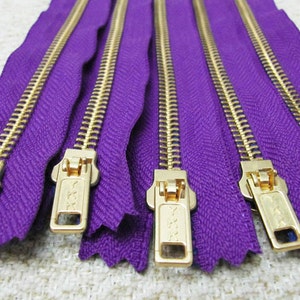 12inch Purple Metal Zipper Gold Teeth 5pcs image 2