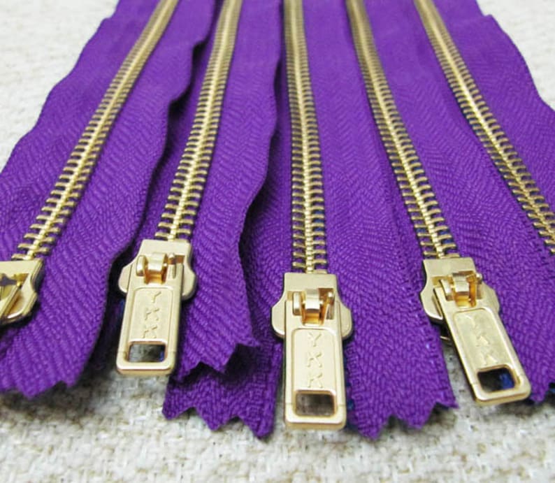 12inch Purple Metal Zipper Gold Teeth 5pcs image 2