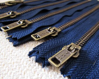 6inch - Navy Blue Metal Zipper - BrassTeeth - 5pcs