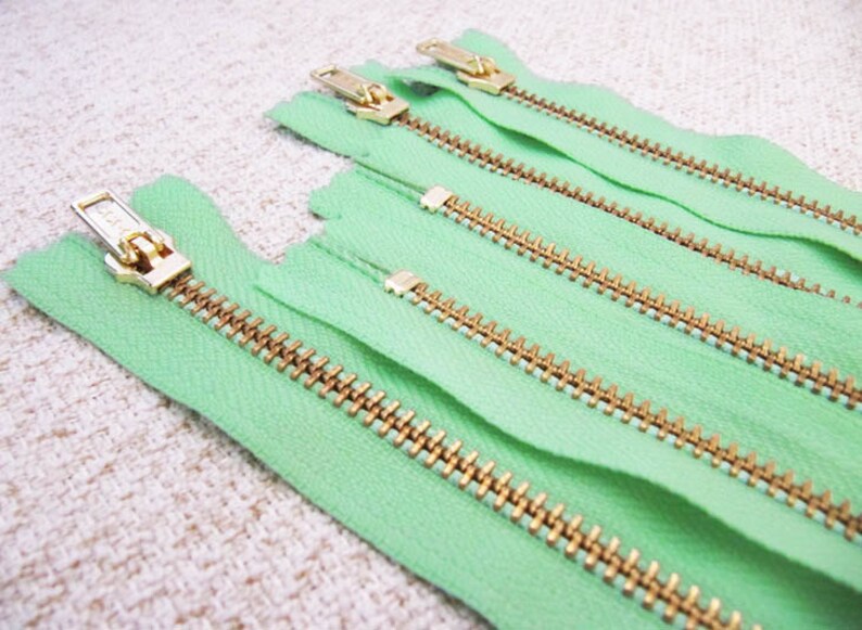 14inch Mint Green Metal Zipper Gold Teeth 5pcs image 3