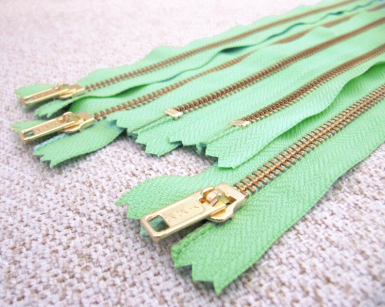 14inch Mint Green Metal Zipper Gold Teeth 5pcs image 2